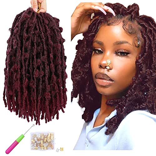 Butterfly Faux Locs Crochet Hair 12 Inch Short Bob Distressed Locs Ombre Faux Locs Crochet Braids Hair Extension Soft Locs for Women Pre Looped Pre-twisted Braids Hair (7 Packs 99J#)