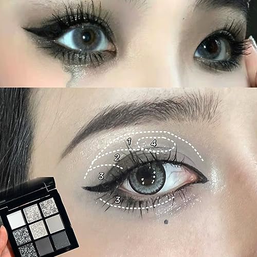 Black Eyeshadow Palette, Smokey Silver Glitter Gothic Eye Shadows Make Up Palettes White Grey Matte Cold Toned Long Lasting Waterproof Eye Shadow Pallets for Women Girls Halloween Goth Christmas Gifts - Image 6