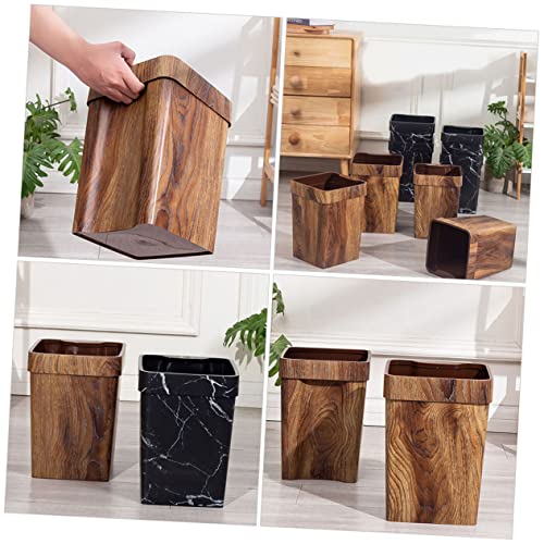 Caneca de basura rectangular de plástico con diseño madera miniatura 2