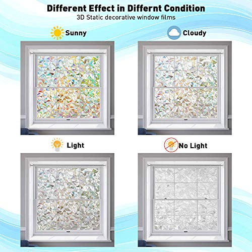 Lemon Cloud Window Privacy Film, Decorative Window Film, Stained Glass Window Stickers, Rainbow Cling Holographic, Window Covering Prism Film,No Glue Frosted Half Moon Anti-Uv(17.5In. By78.7In) #TOP6