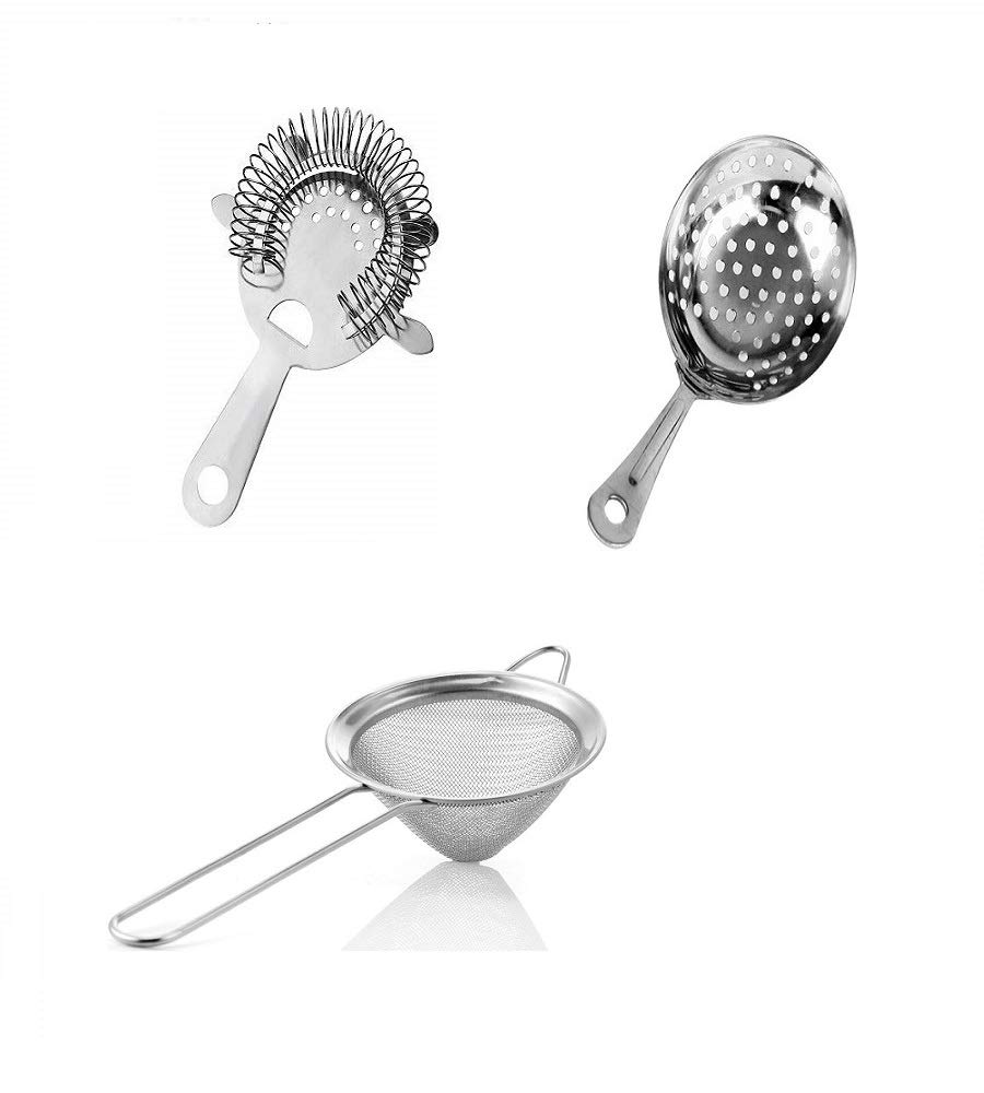 NJ Stainless Steel Bar Strainer Set - Hawthorn, Julep, Fine Mesh: 3 Pcs Set
