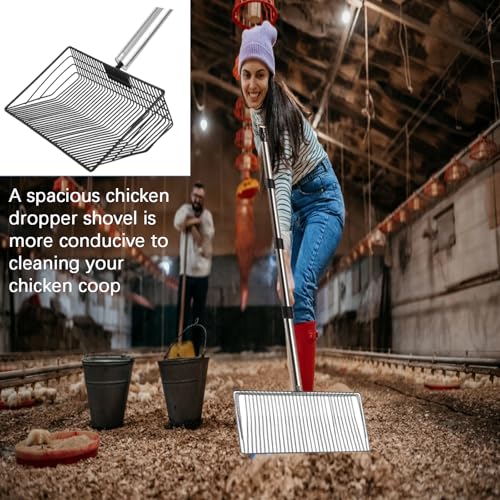 Image of 10inch Extra Large Metal Chicken Poop Scooper, 33 inch to 60 inch Chicken Coop Litter Scoop with Stainless Steel Long Handle&Deep Sifting Shovel, Heavy Duty Chicken Coop Accessories for Sand, Non-Stick