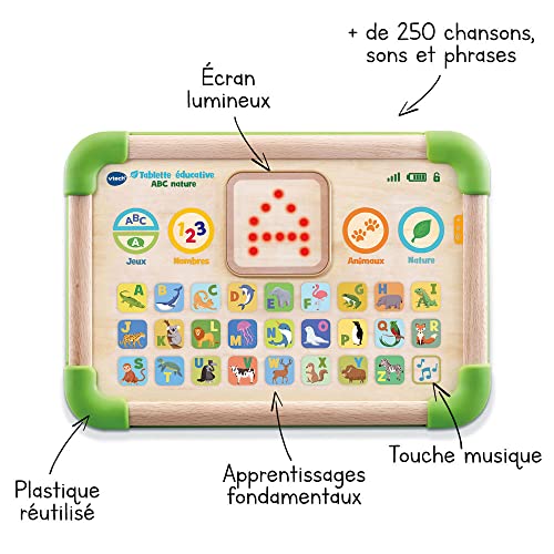 VTech Tablette Éducative ABC Nature Tablette Enfants Interactive et Sensorielle Partiellement en Bois Jouet d'Éveil Alphabet Animaux Cadeau Bébé Fille et Garçon Dès Contenu en Français - vue 2