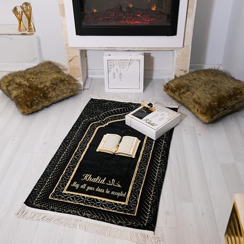 IEF-Personalized-Mehrab-Patterned-Embroidered-Luxury-Prayer-Rug-Prayer-Beads-Quran-Islamic-Gift-Set-Ramadan-Eid-Hajj-Umrah-Wedding-Birthday-Mothers-Day-Fathers-Day-Valentines-Day-Gifts-Black