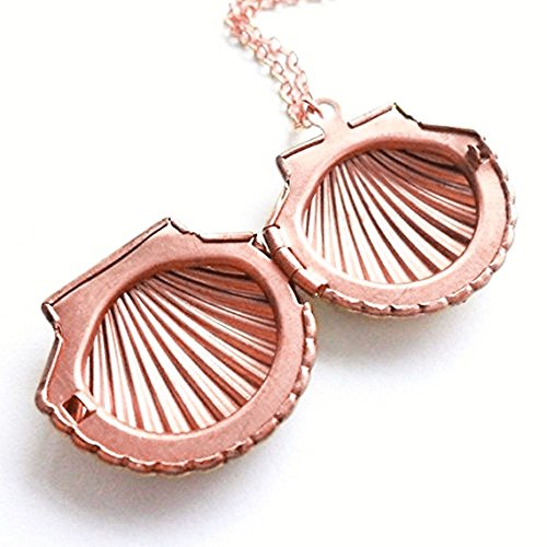 AHIER Mermaid Valentine Necklace, Beach Locket, Gold Tone Brass, Little Shell Locket, Nautical Jewelry (Rose Gold)3