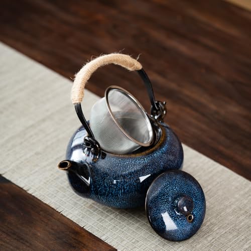 Image of Japanese Teapot with Infuser Ceramic Tea Pot with Removable Stainless Steel Filter for Loose Tea 25 OZ /750ml for Office Home Men Women as Gift Blue