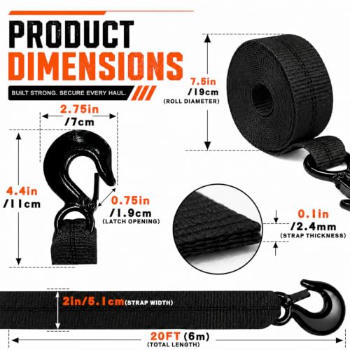 YUNPEAK Heavy Duty Boat Winch Strap with Hook (2" x 20ft) - 18,000lbs by YUNPEAK - Used condition - Image 2