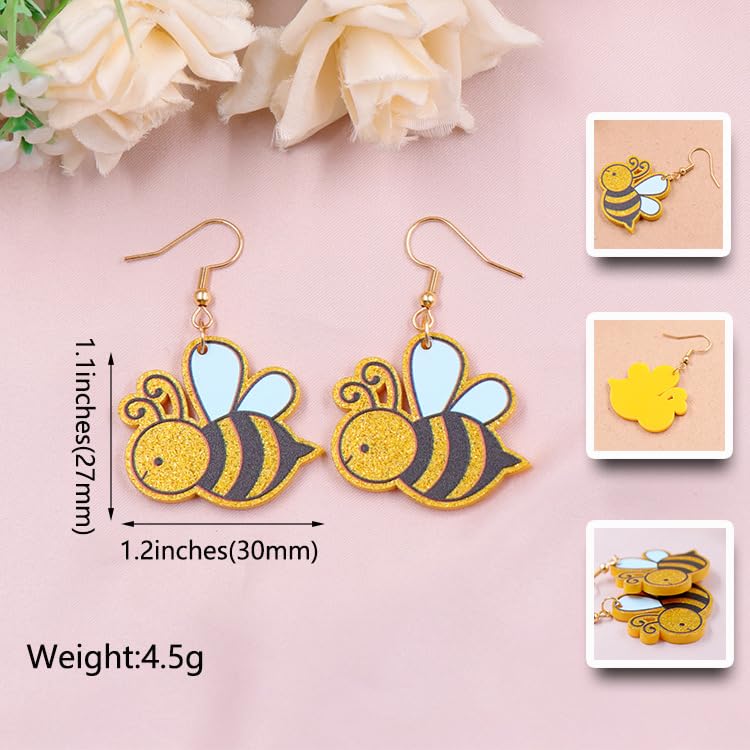 Cute Acrylic Bee Dangle Drop Earring Sparkly Lightweight Resin Bee Animal Statement Earrings for Women Fashion Party Hypoallergenic Jewelry2