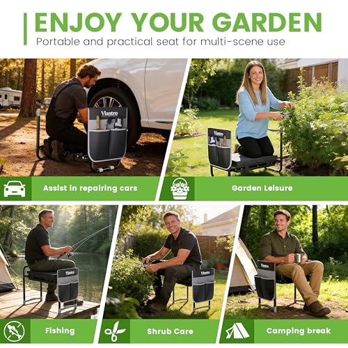 2-in-1 Garden Kneeler & Seat – Heavy Duty Foldable Gardening Bench, 400 lbs Capacity, Thick Removable Kneeling Pad, Waterproof Oxford Cushion, Portable Tool Pouch, for Seniors, Women, Mom - Image 4