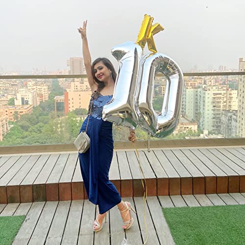 Image of 40 Inch Silver 10 Number Balloons Giant 10 Balloons Silver Birthday 10 Balloons 10th Birthday Anniversary Events Party Decorations Supplies