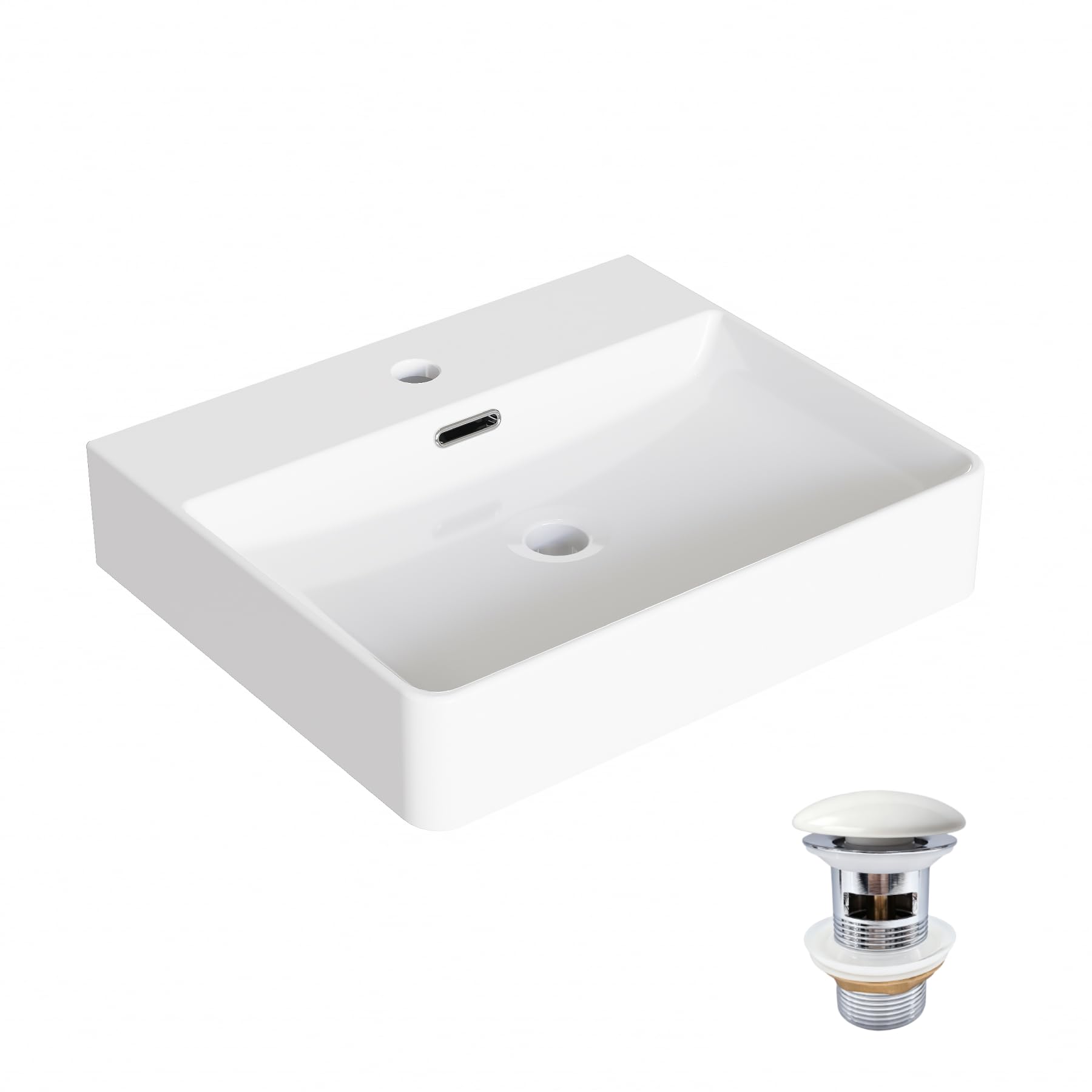 HOROW Lavabo da Bagno 50 cm in Ceramica con Scarico a Scatto