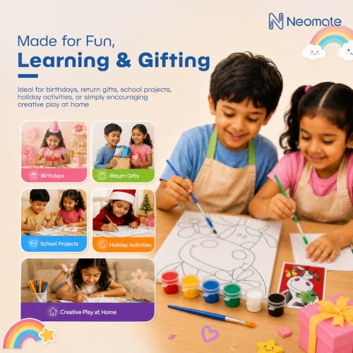 Image of Neomate Canvas Painting Kit for Kids | DIY Painting Set with 1 Printed Canvas, 6 Acrylic Paint Pots & Brush | Art and Craft Kit, Paint Kit for Kids, Birthday Gift, Return Gift, Creative Activity Set