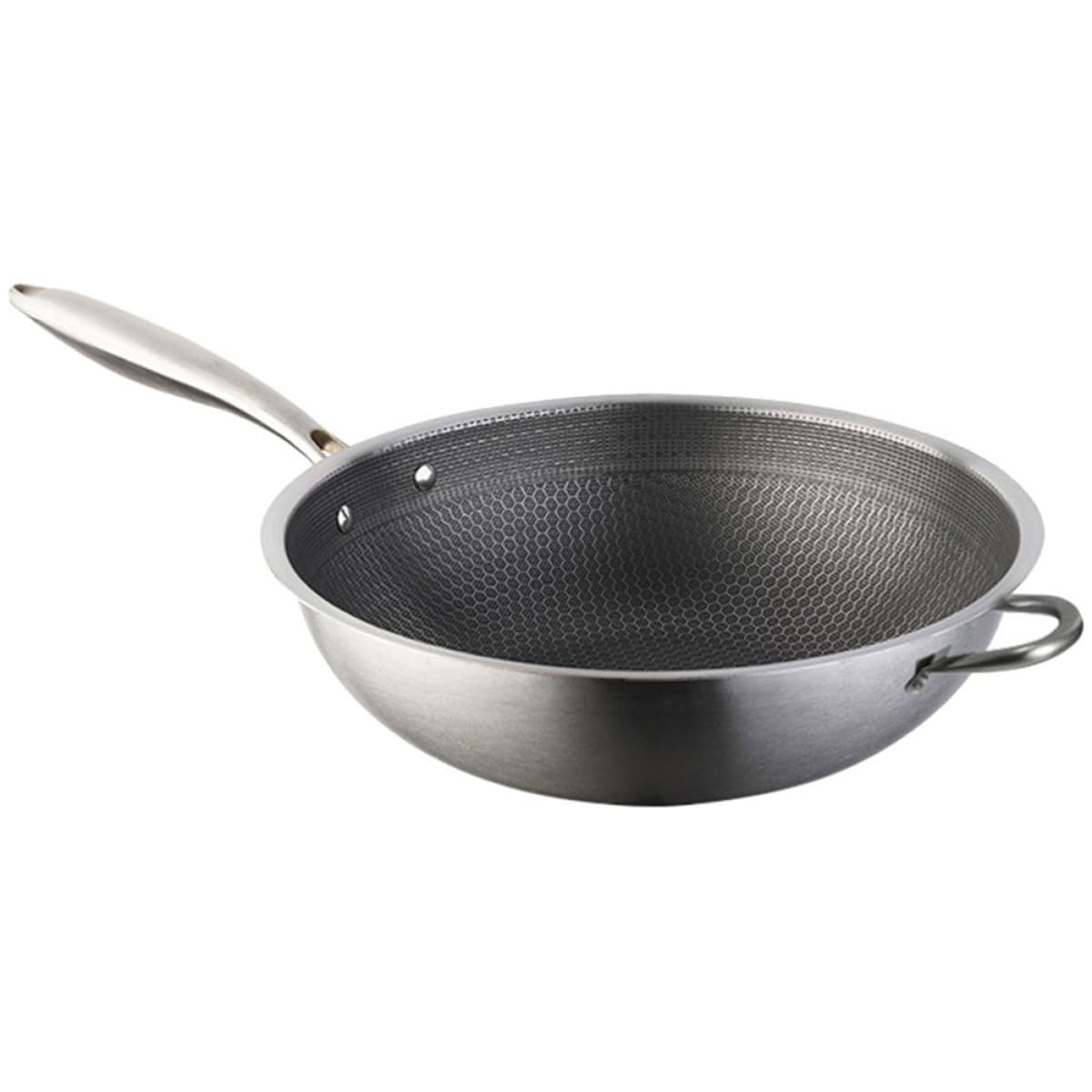 Wok en Acier Inoxydable 34 CM Healvian antiadhésif nid d'abeille double poignées
