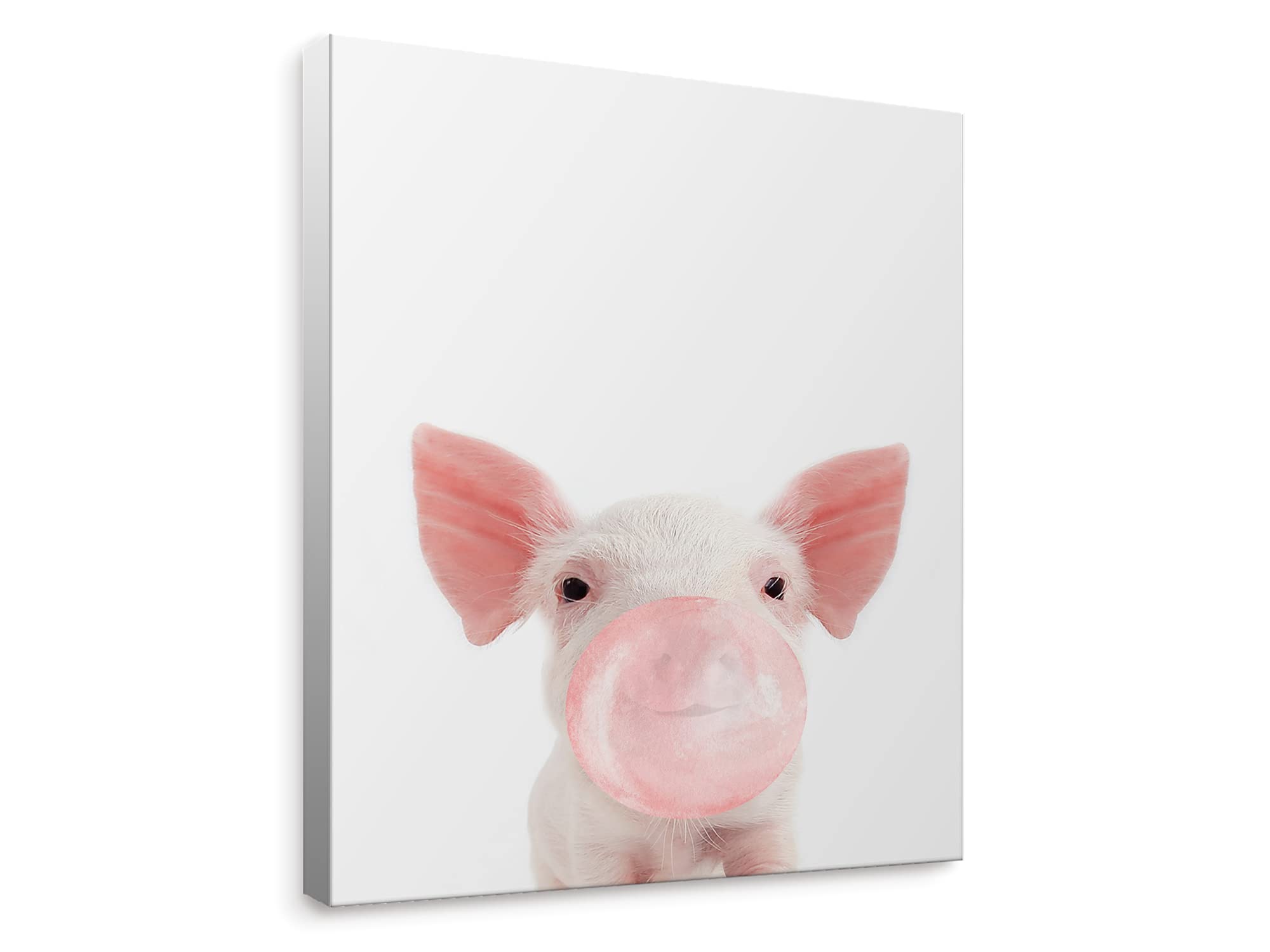 Niwo ART - Pig, Pink Bubble Gum Animals, Canvas Wall Art Home Decor, Gallery Wrapped, Stretched, Framed Ready to Hang (16"x12"x3/4")