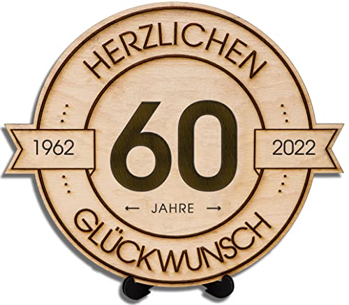 DARO Design - Holzscheibe graviert - 60 Jahre - Größe 20cm- Geschenk zum Jubiläum, 60 Geburtstag, Jahrestag - Herzlichen Glückwunsch Cover