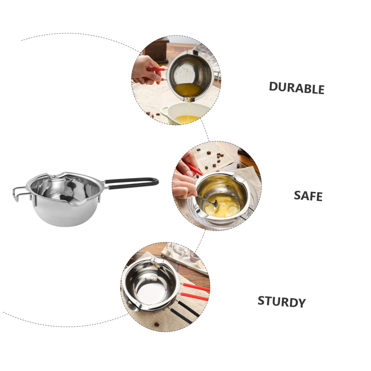 FUNOMOCYA 2-piece Stainless Steel Chocolate Melting Pot Set Double Boiler for Cheese Easy to Use Random Color