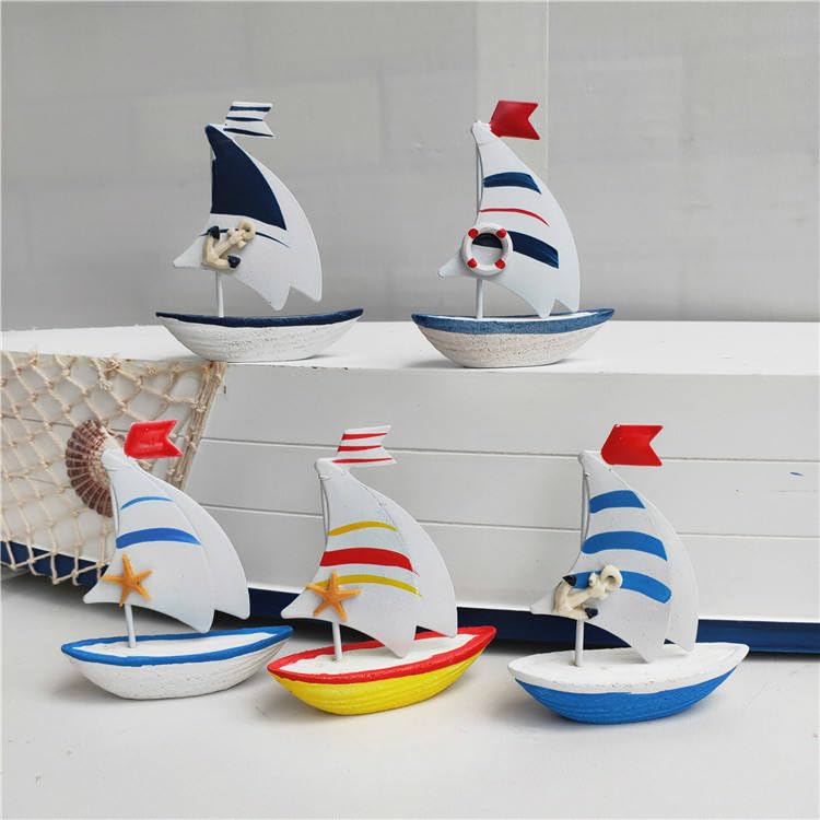 Image of 12 CM Beach Mediterranean Home Desk Decor Coastal Wood Craft Sculpture sail Boat Ship Model-1 BSM-10