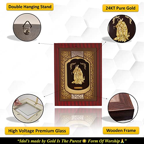 Image of Pk & Pk Jewellers Lord Radha Krishna with Peacock Oblong Photo Frame | 24KT Pure Gold | Elite Collection | Medium-Large Size (For Premium Gift, Temple, Home Decor, Wall Decoration)