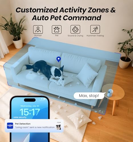 Veise 2K Indoor Camera for Home Security, 360° Wireless WiFi Pet & Baby Monitor with Phone App, AI Motion Detection, 2-Way Audio, Night Vision, SD/Cloud Storage, Works with Alexa & Google Home, 2.4GHz thumbnail 3