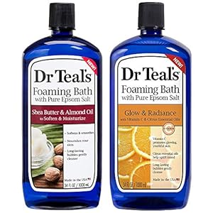 Dr Teal’s Foaming Bath Combo Pack (68 fl oz Total), Moisturizing Shea Butter & Almond Oil, and Glow & Radiance with Vitamin C and Citrus Essential Oils
