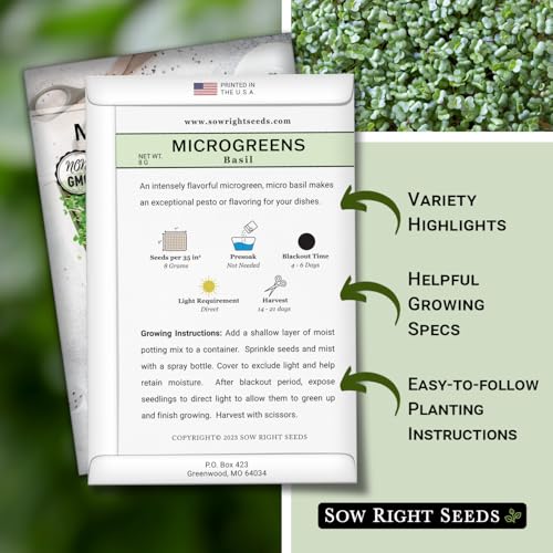 Sow Right Seeds - Sweet Basil Microgreen Seed for Growing - Instructions to Quickly Grow Your Own Delicious & Healthy Microgreens - Plant Indoors with no Special Equipment - Minimum of 8g per Packet - Image 2