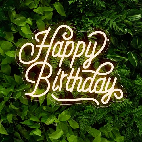 Image of Happy Birthday Neon Sign For Backdrop Birthday Decorations LED Neon Light Signs for Birthday Led Light Up Sign Party Decor Dimmable Warm White LED for Birthday Gift 16.5 inchx12.4 inch