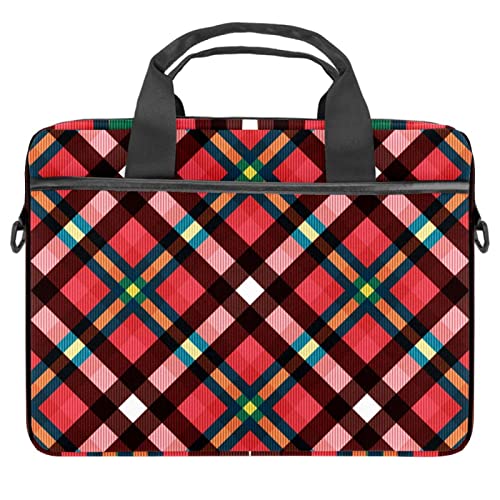 Sac à bandoulière pour ordinateur à motif écossais rouge et rose 14 pouces