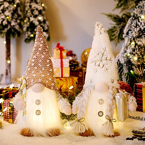 Plcnn Lot de 2 gnomes de Noël blancs avec lumière LED - Décorations suédoises pour Noël - Cadeau d'hiver Cover