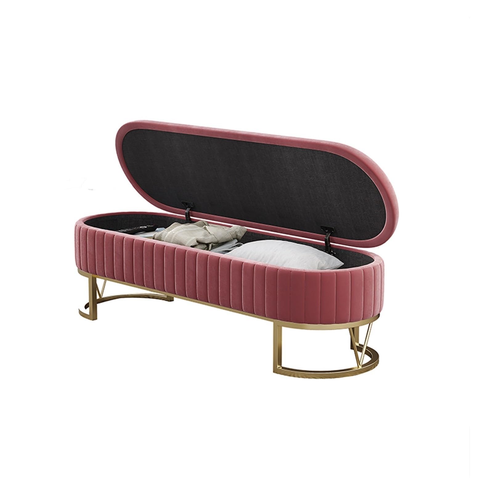 Banc d'entrée rose en velours pour ranger et s'asseoir confort