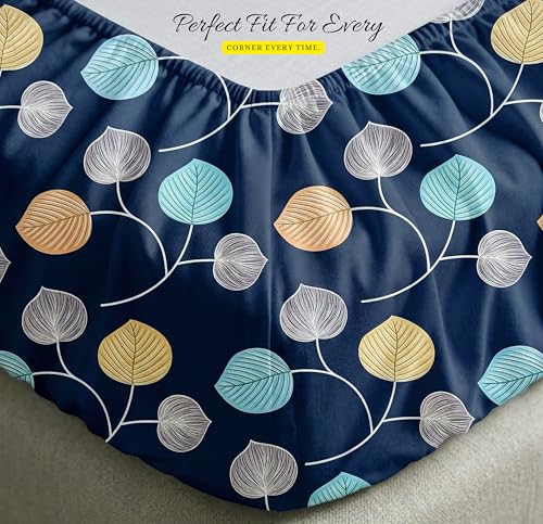 Image of BSB HOME 210 TC Cotton Double Bedsheet with 2 Pillow Covers, Soft Breathable Fabric, Elastic Fitted Sheet, Wrinkle Resistant, Deep Pocket Fit - 78 x 72 + 10 Inches (Midnight Navy)