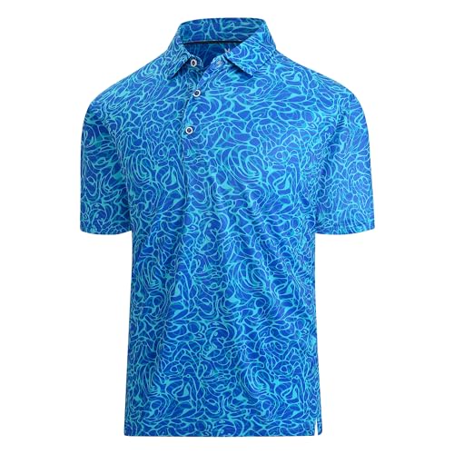 Mempea Mens Golf Shirt Short Sleeve Dry Fit Performance Golf Shirts for Men Moisture Wicking Print Polo Shirts,Blueripple M