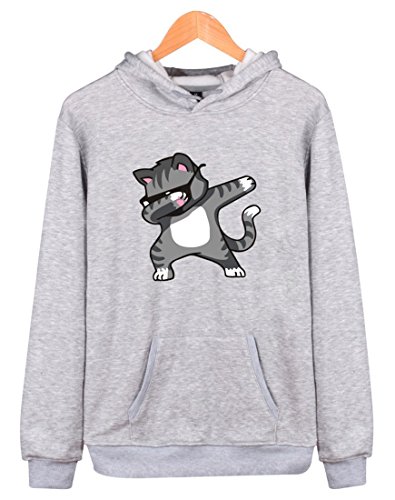 EUDOLAH Femme Pull Sweat-Shirt à Capuche Autonome Animaux imprimés Manches Longues Chat Gris M