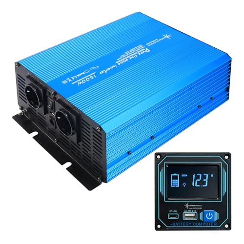 SOLARTRONICS TS 1500W Spannungswandler 12V 230V Reiner Sinus Wechselrichter 230v auf 12v Power Inverter + Display Einbau Fernbedienung USB C+A Wohnmobil