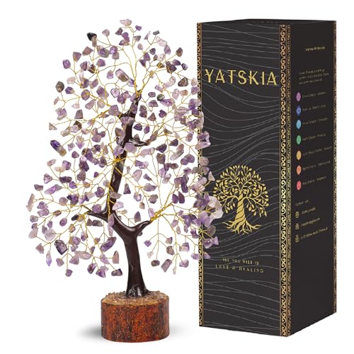 Yatskia Árbol de la vida de cristal de amatista, piedras preciosas y cristales, regalos de cristales para mujeres, decoración de escritorio de árbol de gemas, decoración de habitación hippie, regalos