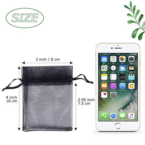 Image of HRX Package Black Organza Bags 3x4 inch 100pcs, Mesh Candy Bags Jewelry Gift Pouches Drawstring Empty Sachet for Halloween Present Giveaways