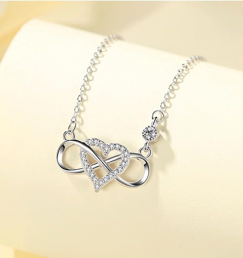 Sterling Silver Infinity Heart Necklace – CZ Crystal Accented Love Pendant for Women, Symbol of Eternal Love & Friendship - Image 4