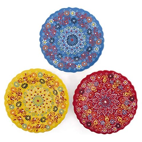 Ayennur Turkish Decorative Plates Set of 3-7.08" Handmade Ceramic for Wall Hanging Home Decor Cover