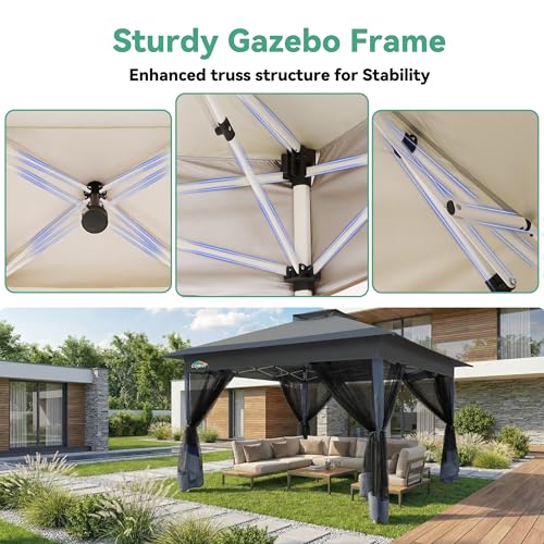 Image of COBIZI 13x13 FT Pop up Gazebo on Clearance - Outdoor pop up Canopy Tent,carpas para Patio, Shelter - Screen Tents with Portable Carry Bag, Patio Gazebos for Camping,Garden,Deck,Backyard,Darkgrey