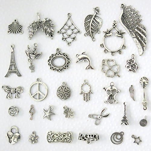Beading Station Antique Style Everything Mix, Charms, Spacers, Bead Caps, Clasps, Connectors, All Crafting Needs ~ Jewelry Findings ~ (Charms 1/4 lb Antique Silver)