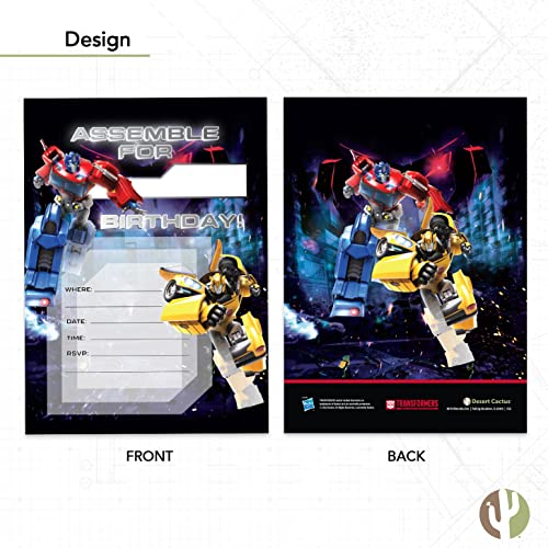 Invitaciones de Transformers para cumpleaños infantil con sobres de estilo D pack de 10 unidades 4