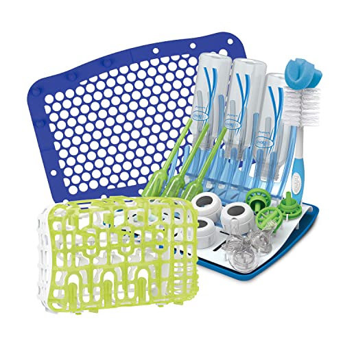 Dr. Brown's 100% Silicone Dishwasher Bag, Blue + Dishwasher Basket with Collapsible Baby Bottle Drying Rack