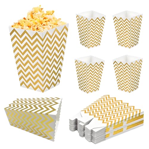 Image of Popcorn Bags for Party (40pk) Paper Popcorn Buckets pink and White Popcorn Bags for Popcorn Machine, Movie Theater Decor Popcorn Container, Carnival Circus Party Popcorn Bowl (40 Boxes small Golden)