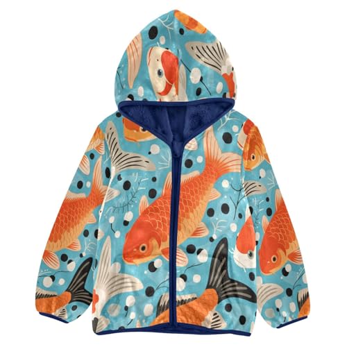 Colorful Fish Swimming in Water Toddler Fleece Jacket Girl Boys Hooded Fleece Jacket Coat Warm Outwear Zip-up 3-10T