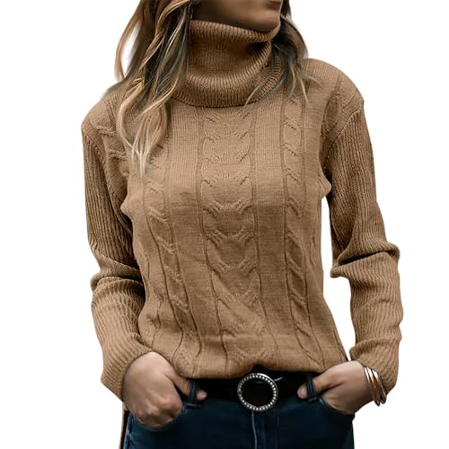 Womens Turtleneck Long Sleeve Tunic Sweater Casual Loose Oversized Cable Knit Winter Warm Sweaters Tops