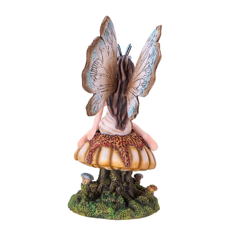 Pacific Giftware Schmetterlingsfee auf Pilzstatue, 21 cm, Fantasy-Figur mit zarten Flügeln und Schmetterlings-Details und Pilzsockel für Innen- und Außenbereich, Gartendekoration
