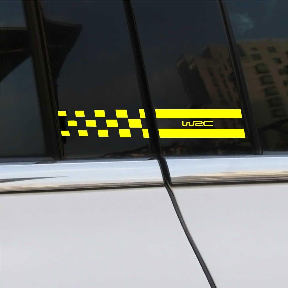 ISEE 360® Car Door Pillar Stickers Vinyl Die Cut Car Side Decal Stripes Exterior Graphics Sticker Compatible for WRC L X H 15 X 3.75 cm (Yellow)-Self-Adhesive