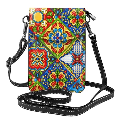 Dimensioni: 19,6 x 12,9 x 1,5 cm (altezza x lunghezza x larghezza). In materiale di qualità stile messicano realizzato in morbida pelle sintetica di alta qualità, stampa su tutta la superficie, morbida, resistente e impermeabile, materiale di rivestimento morbido per evitare sfregamenti sul telefono e causare danni. Chiusura magnetica a scatto, hardware dorato, tracolla rimovibile.