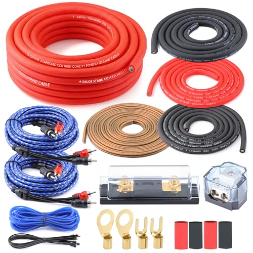 Kit de cableado calibre 4 para amplificador dual y subwoofer con fusible ANL de 100A