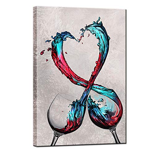 Sechars - Modern Canvas Wall Art Romantic Turquoise Red Wine In Heart Splash Painting For Kitchen Dining Room Pub Bar Wall Decor Contemporary Art Stretched And Framed Ready To Hang #TOP6
