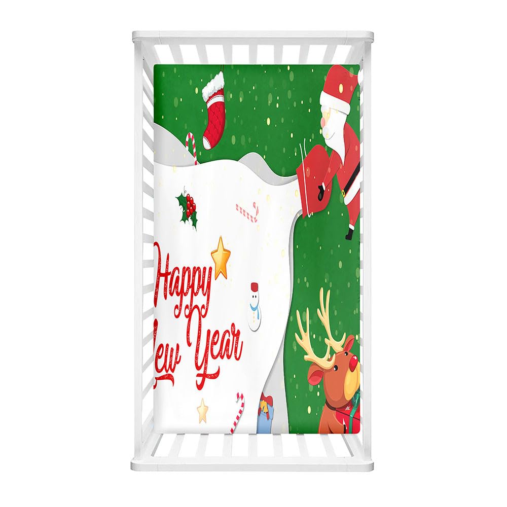 Hiseng Microfiber Crib Sheets, Cot Bed Sheets Christmas Cot Fitted Sheets Bassinet Mattress, Soft and Comfortable Toddler Bed Sheets for Boys, Girls (70x140cm,Christmas 1)